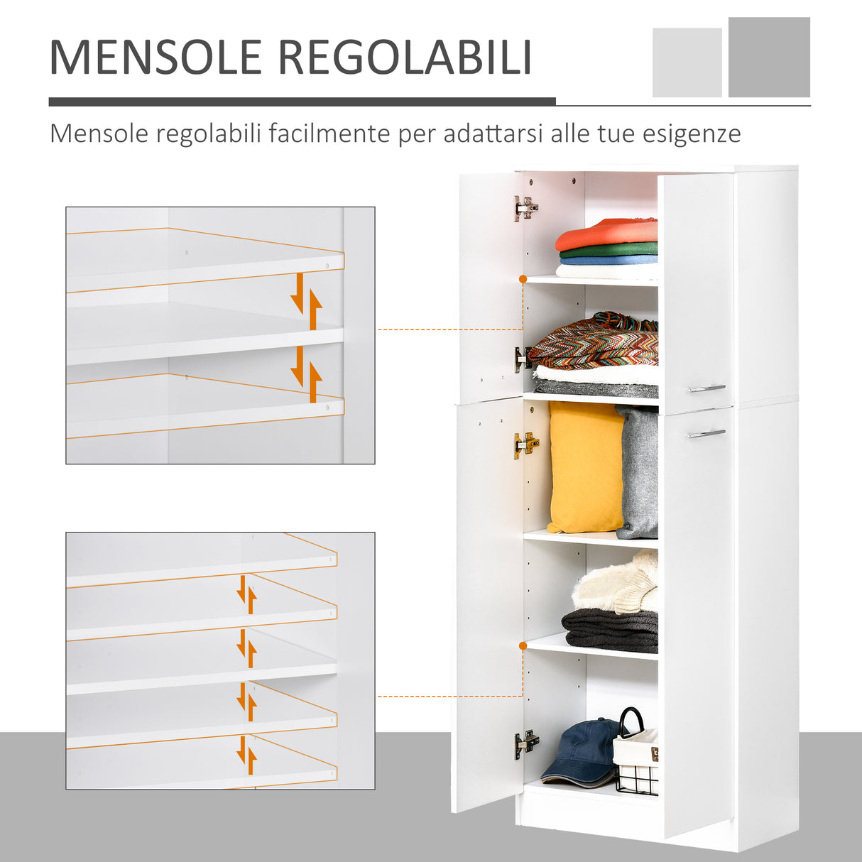 easycomfort easycomfort mobile dispensa multiuso con 2 armadietti e mensole regolabili legno truciolare 59x31x155cm bianco