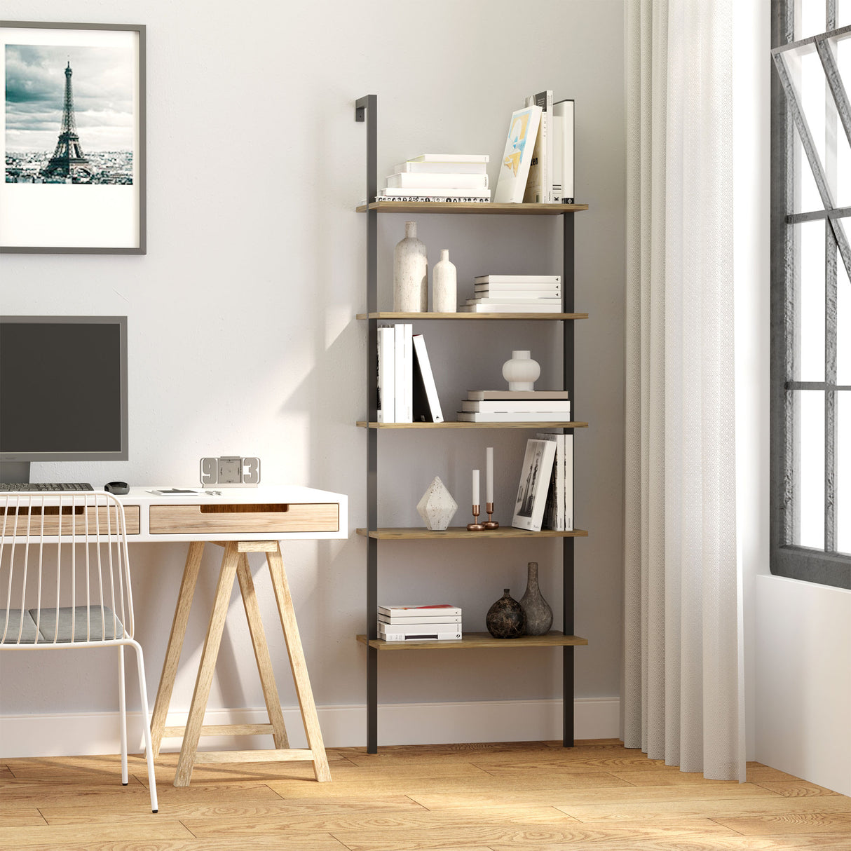 easycomfort easycomfort libreria a scala con 5 ripiani in stile industriale in legno e metallo 60x30x184 5cm marrone