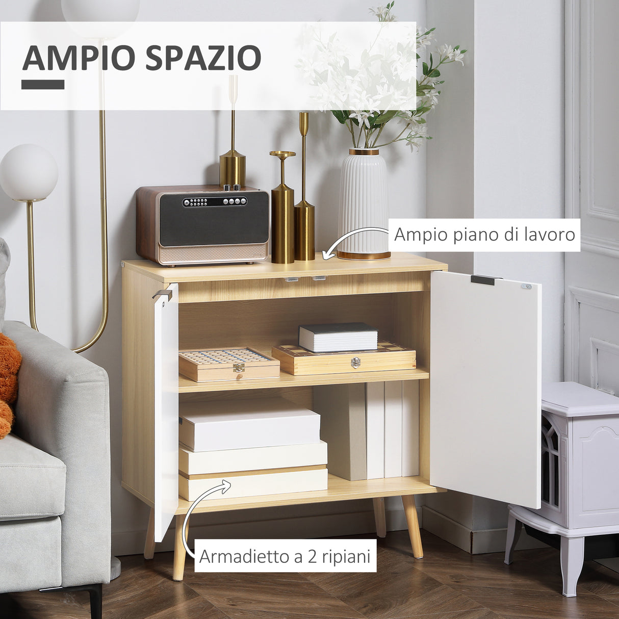 easycomfort easycomfort mobile multiuso moderno in truciolato e legno di pino con ripiano interno regolabile su 3 livelli 77x35x77 5 cm
