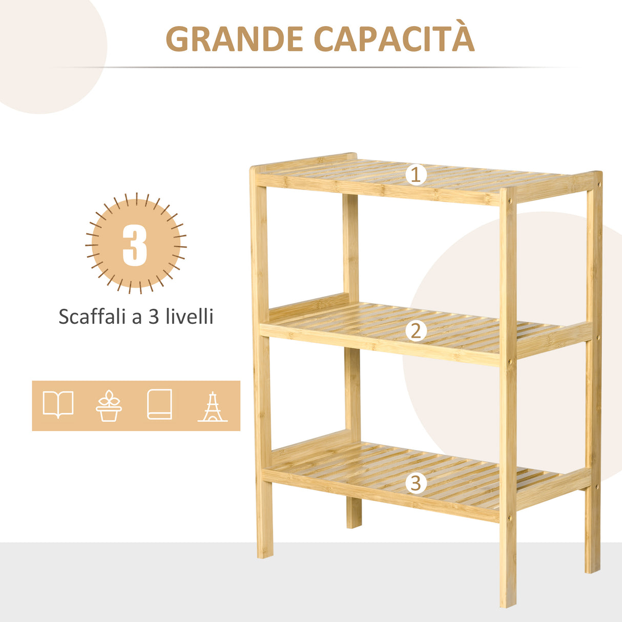 easycomfort easycomfort mobile multiuso 3 livelli salvaspazio in bambu per bagno e salotto 62x33x80cm