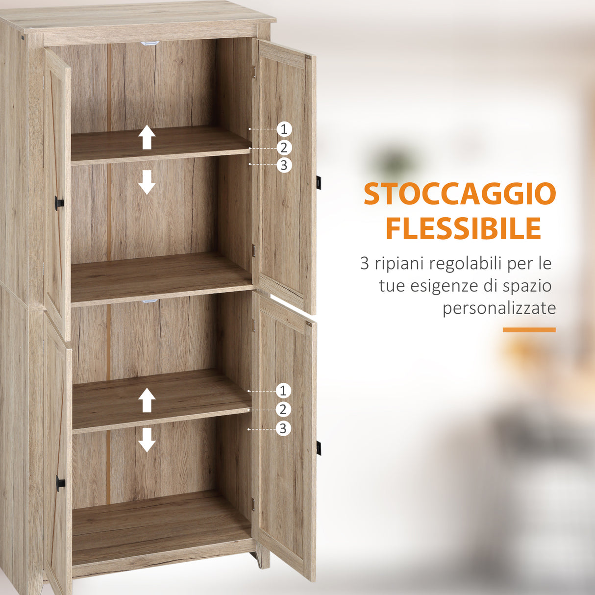 easycomfort easycomfort mobile cucina a 4 ante con mensole regolabili e base rialzata in legno 80x40x182cm