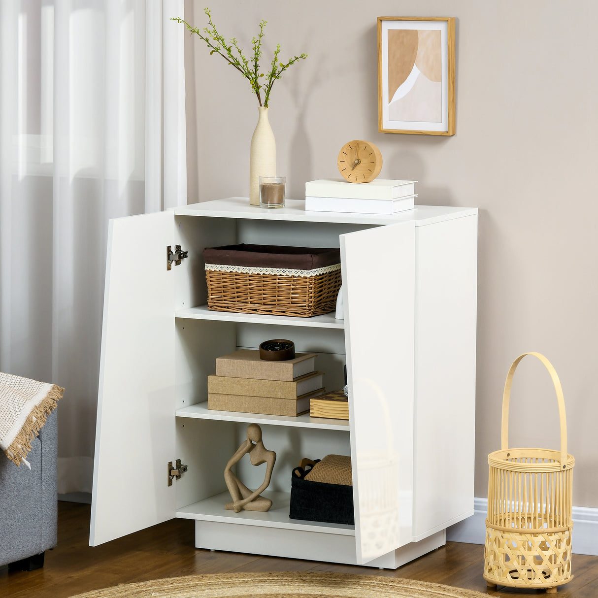 easycomfort easycomfort mobiletto multiuso in truciolato bianco a 3 livelli con ripiano regolabile su 3 livelli 70x40x88 cm