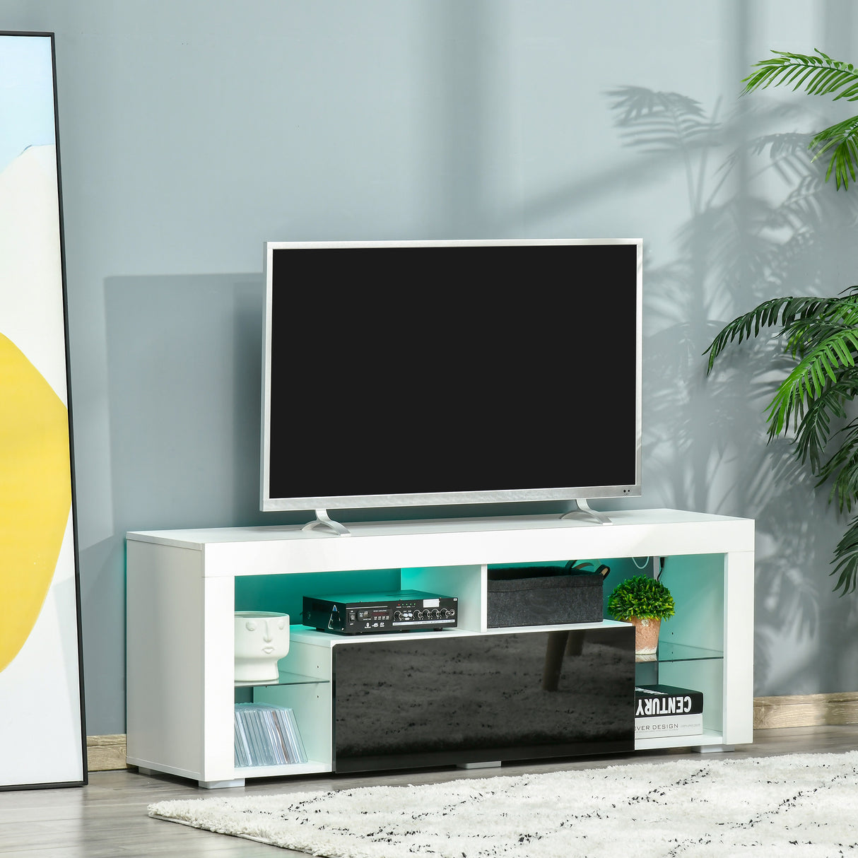 easycomfort easycomfort mobile porta tv con luci a led di 20 colori e telecomando per televisioni fino 55 bianco