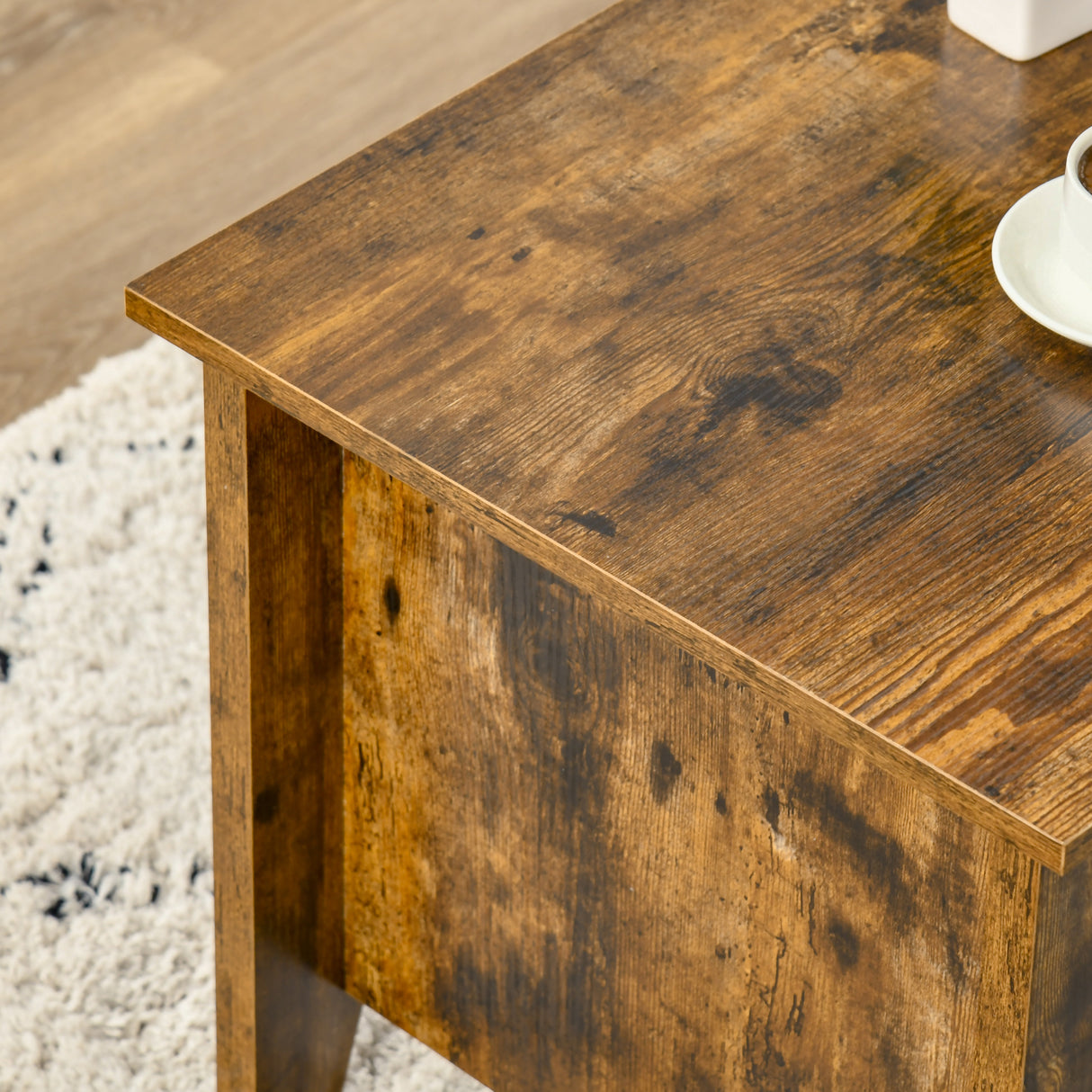 easycomfort easycomfort tavolino da salotto in stile industriale con vano contenitore e piano sollevabile in legno marrone rustico