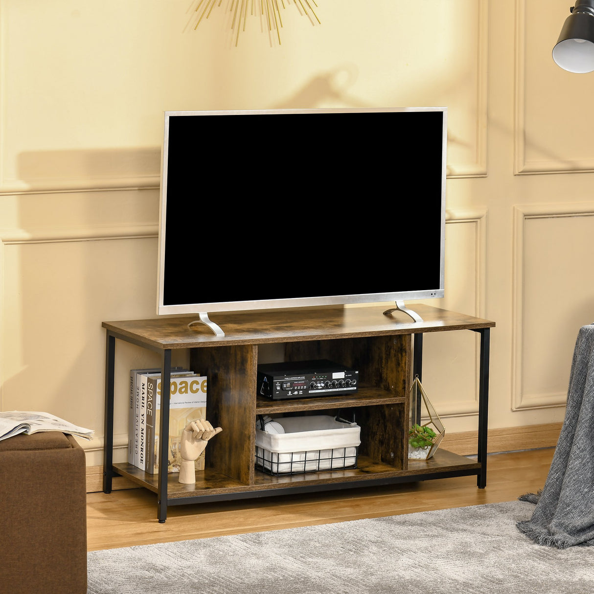 easycomfort easycomfort mobile tv da salotto in stile industriale legno e acciaio 110x40x50cm