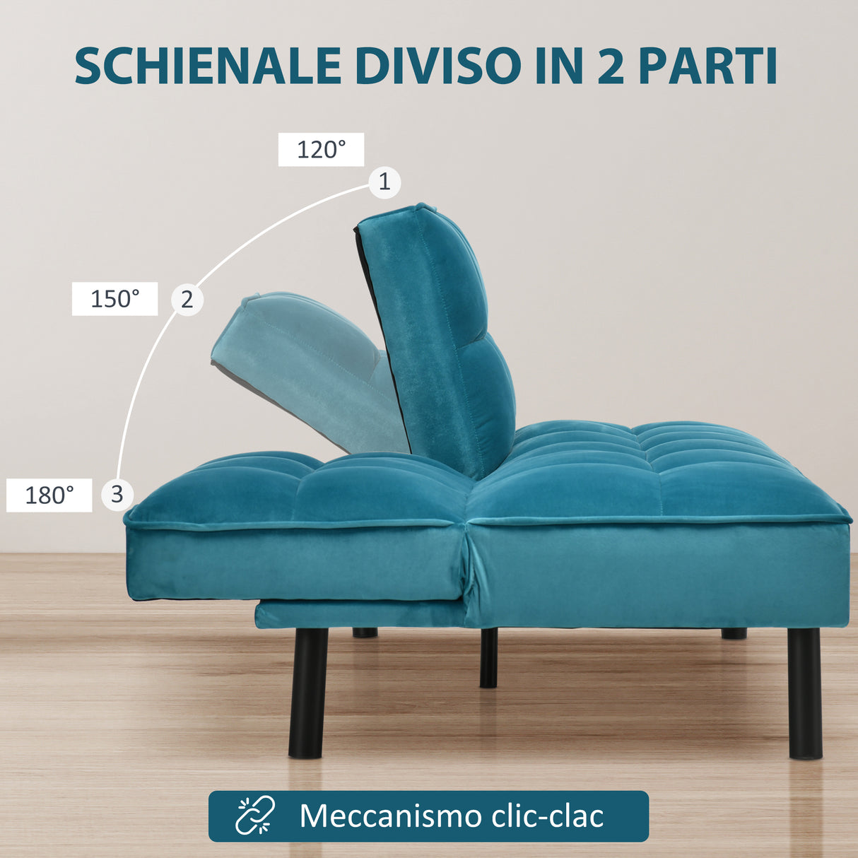 easycomfort easycomfort divano letto 3 posti con schienale reclinabile in velluto verde legno e acciaio