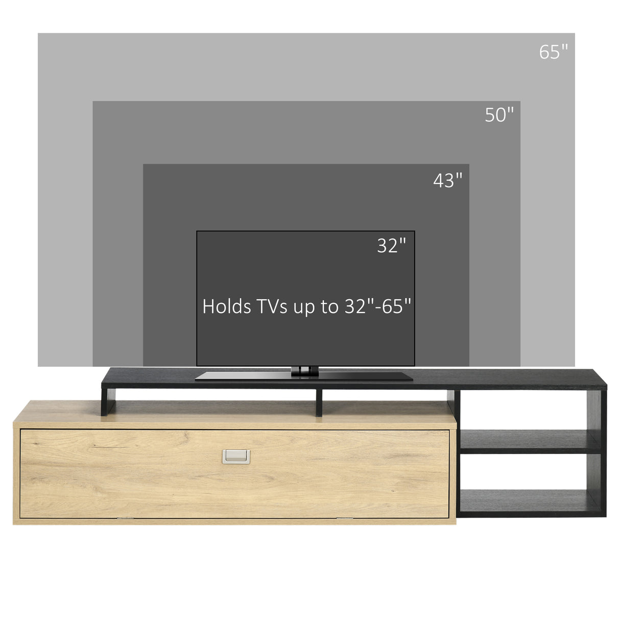 easycomfort easycomfort mobile tv 32 65 con ripiano rimovibile e armadietto con anta ribaltabile in mdf 163x40x38 cm color legno e nero