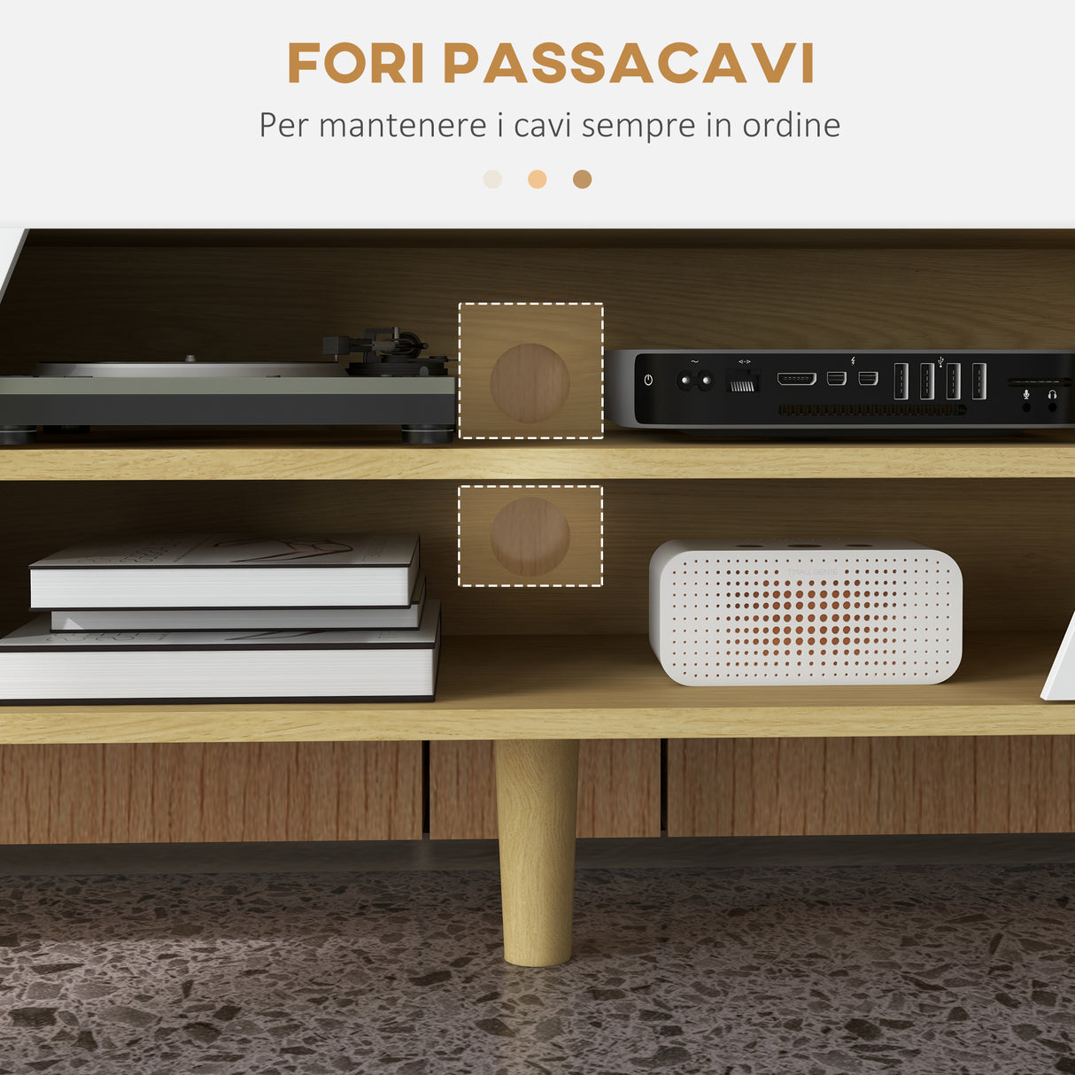 easycomfort easycomfort mobile porta tv fino 65 con armadietti e ripiani aperti 150x30x42cm bianco e legno