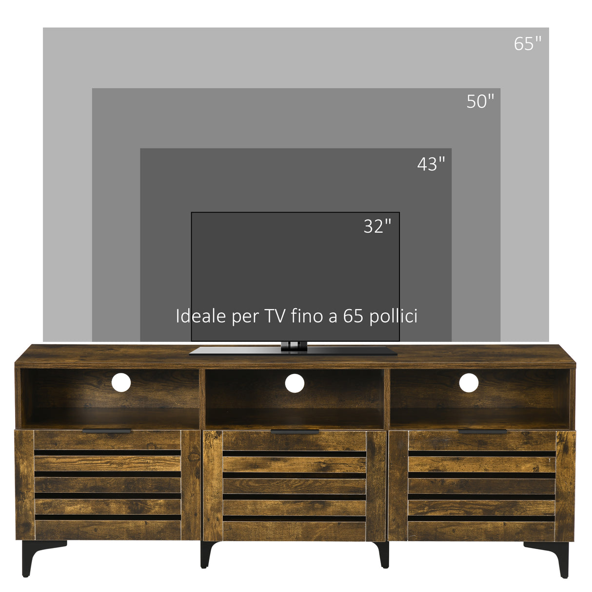 easycomfort easycomfort mobile tv 65 max con 3 cassetti 2 armadietti e foro passacavi in truciolato 140 4x36x55 cm marrone