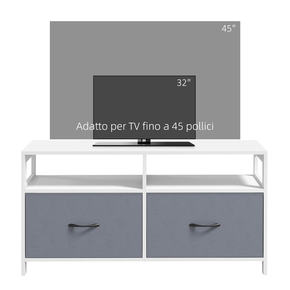 easycomfort easycomfort mobile tv 45 max in mdf e tessuto non tessuto con 2 cassetti e 2 ripiani 100x30x53 cm bianco e grigio