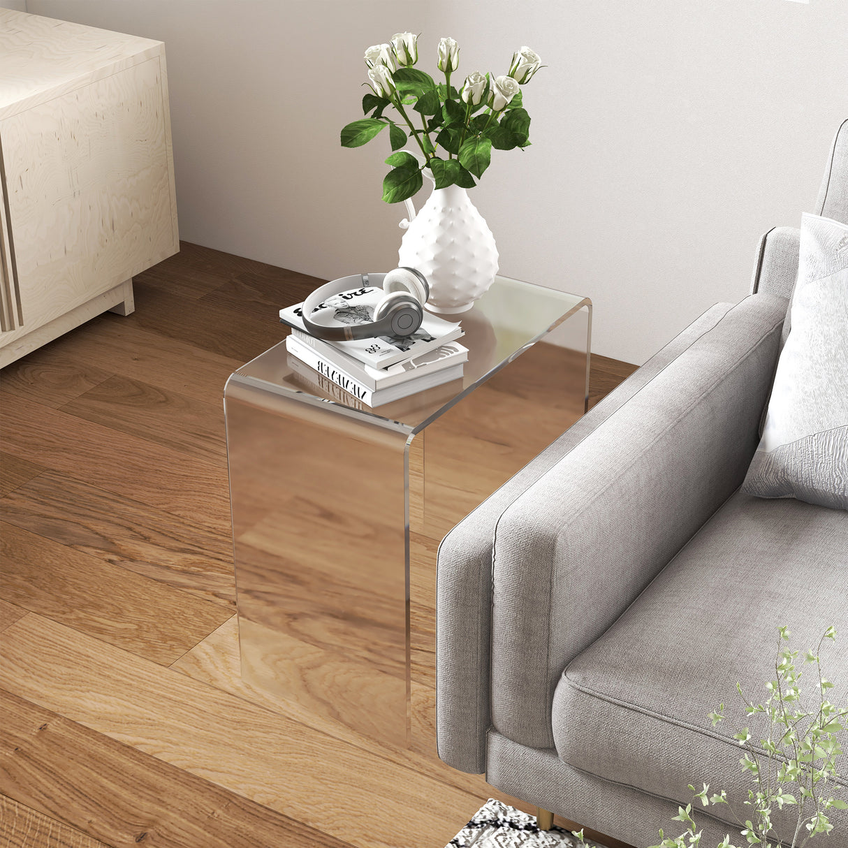 easycomfort easycomfort tavolino da salotto in acrilico a u con bordi lisci e angoli arrotondati 53 5x30 5x53 5 cm trasparente