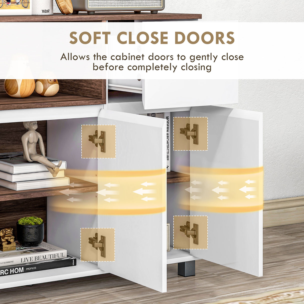 easycomfort easycomfort credenza moderna da cucina in legno con armadietti cassetto e vano aperto 105x39x83cm bianco