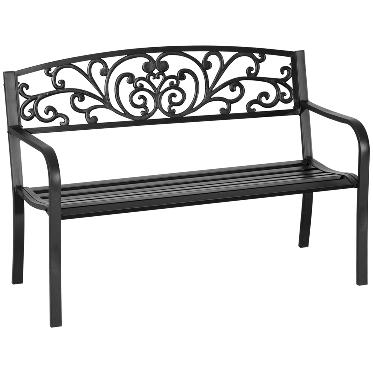 easycomfort panchina da giardino in metallo con schienale decorato 127x60x87cm nero 33185