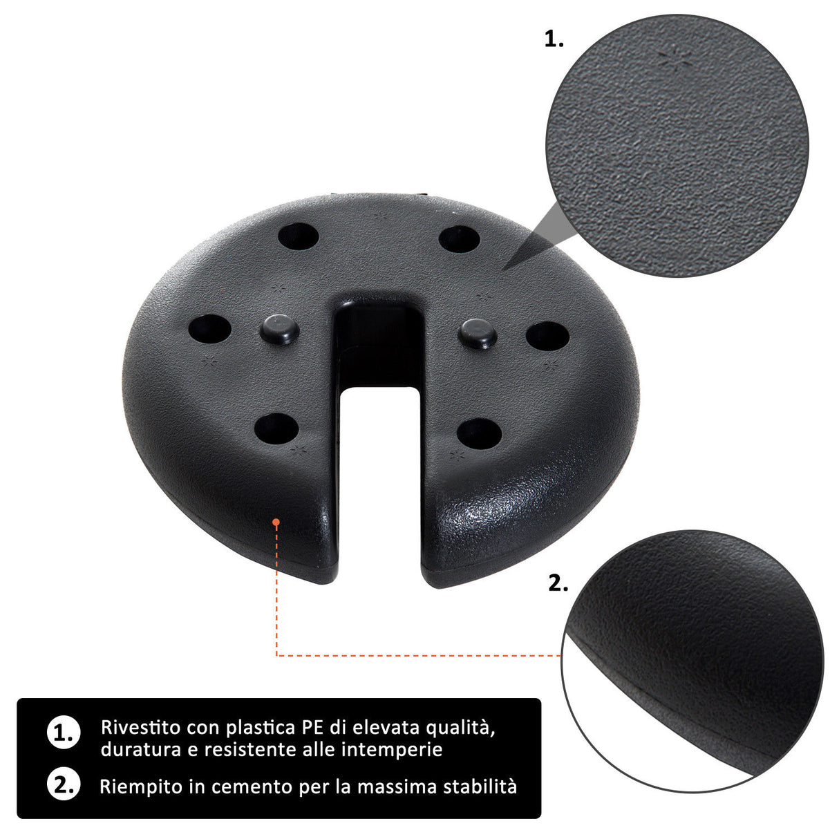 easycomfort easycomfort base per gazebo 4 pezzi riempito con cemento 2.3kg 20x4.5cm