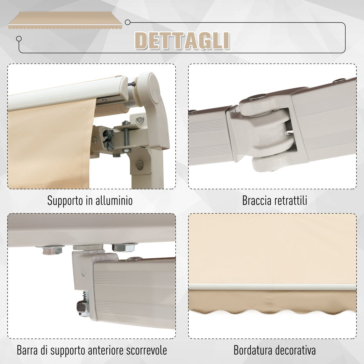easycomfort easycomfort tenda da sole avvolgibile a parete da esterno impermeabile in alluminio beige 3x2.5m