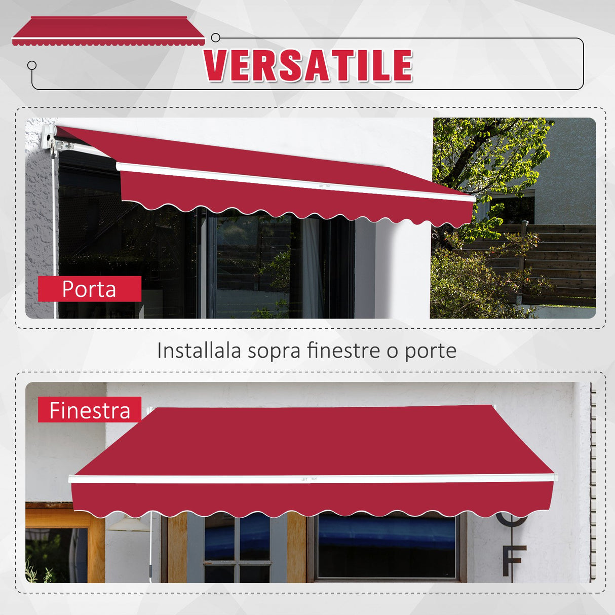 easycomfort easycomfort tenda da sole per esterno avvolgibile a parete impermeabile in poliestere rosso bordeaux 3x2.5m