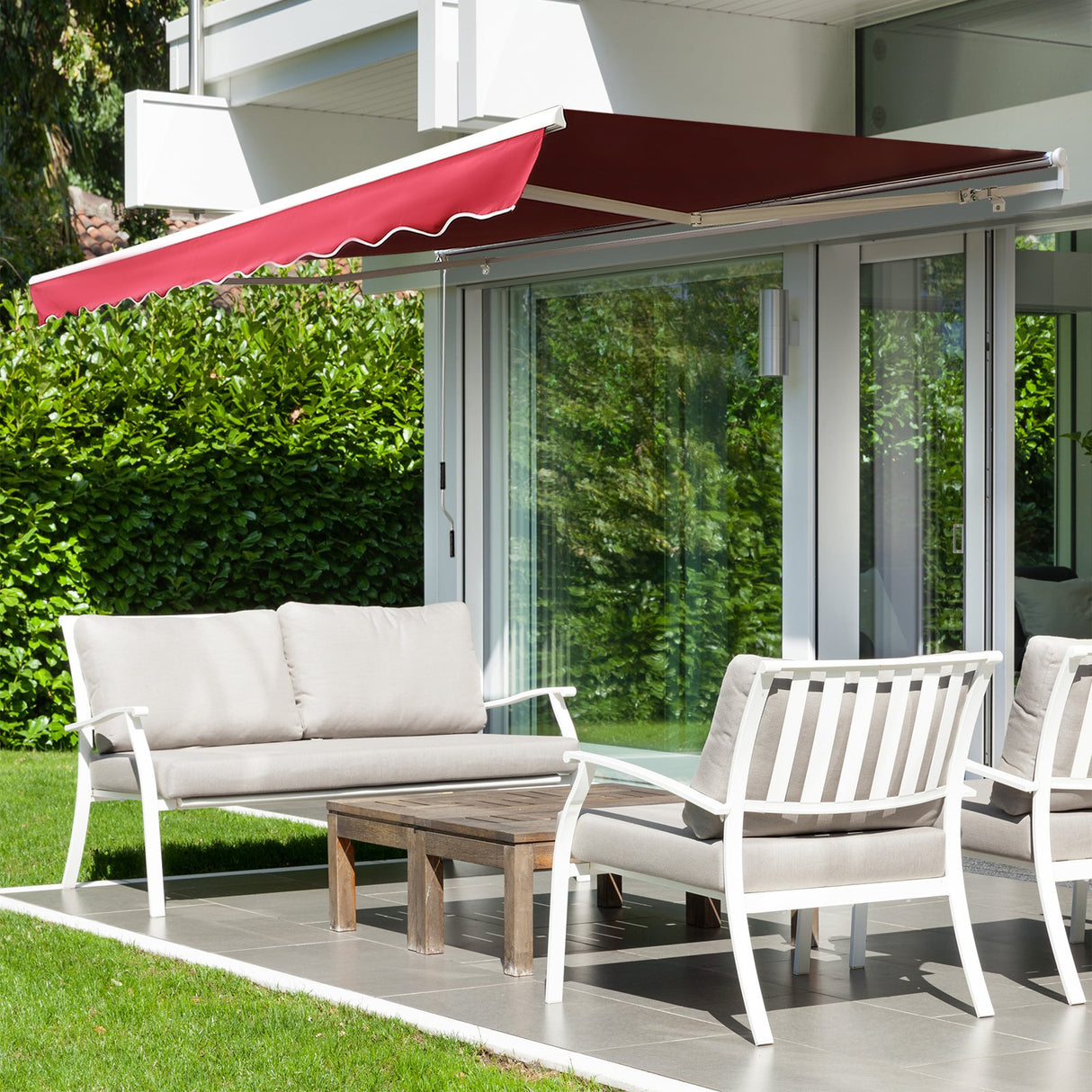 easycomfort easycomfort tenda da sole per esterno avvolgibile a parete impermeabile in poliestere rosso bordeaux 3x2.5m