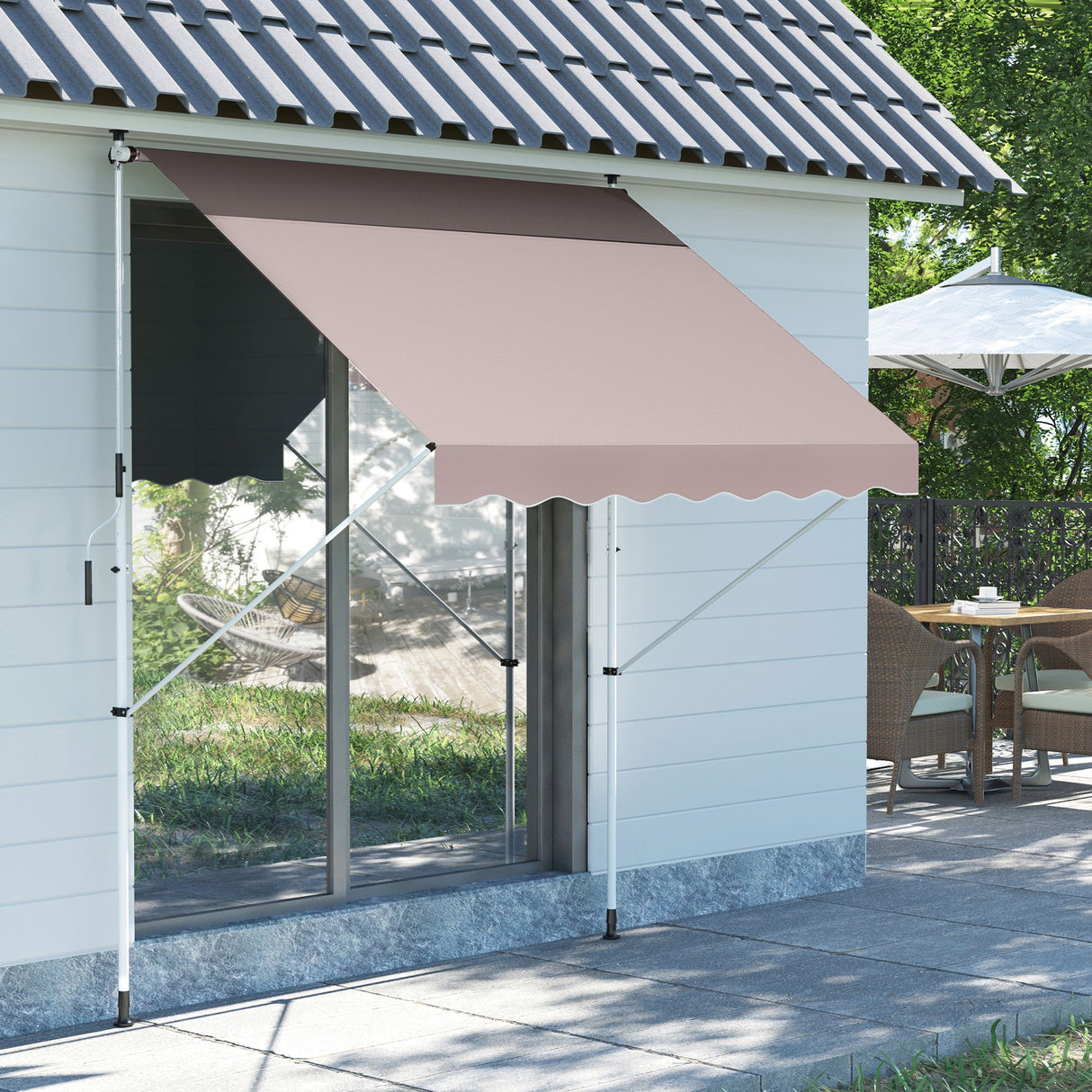 easycomfort easycomfort tenda da sole con manovella telaio telescopico e angolo regolabile beige 200x150cm