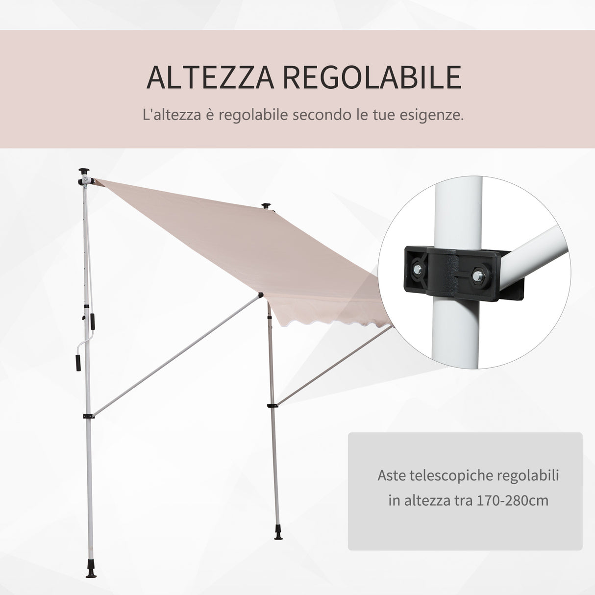 easycomfort easycomfort tenda da sole con manovella telaio telescopico e angolo regolabile beige 200x150cm