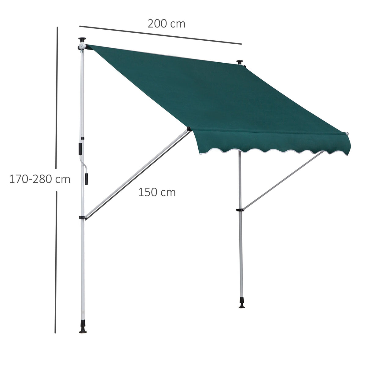 easycomfort easycomfort tenda da sole con manovella telaio telescopico e angolo regolabile verde 200x150cm