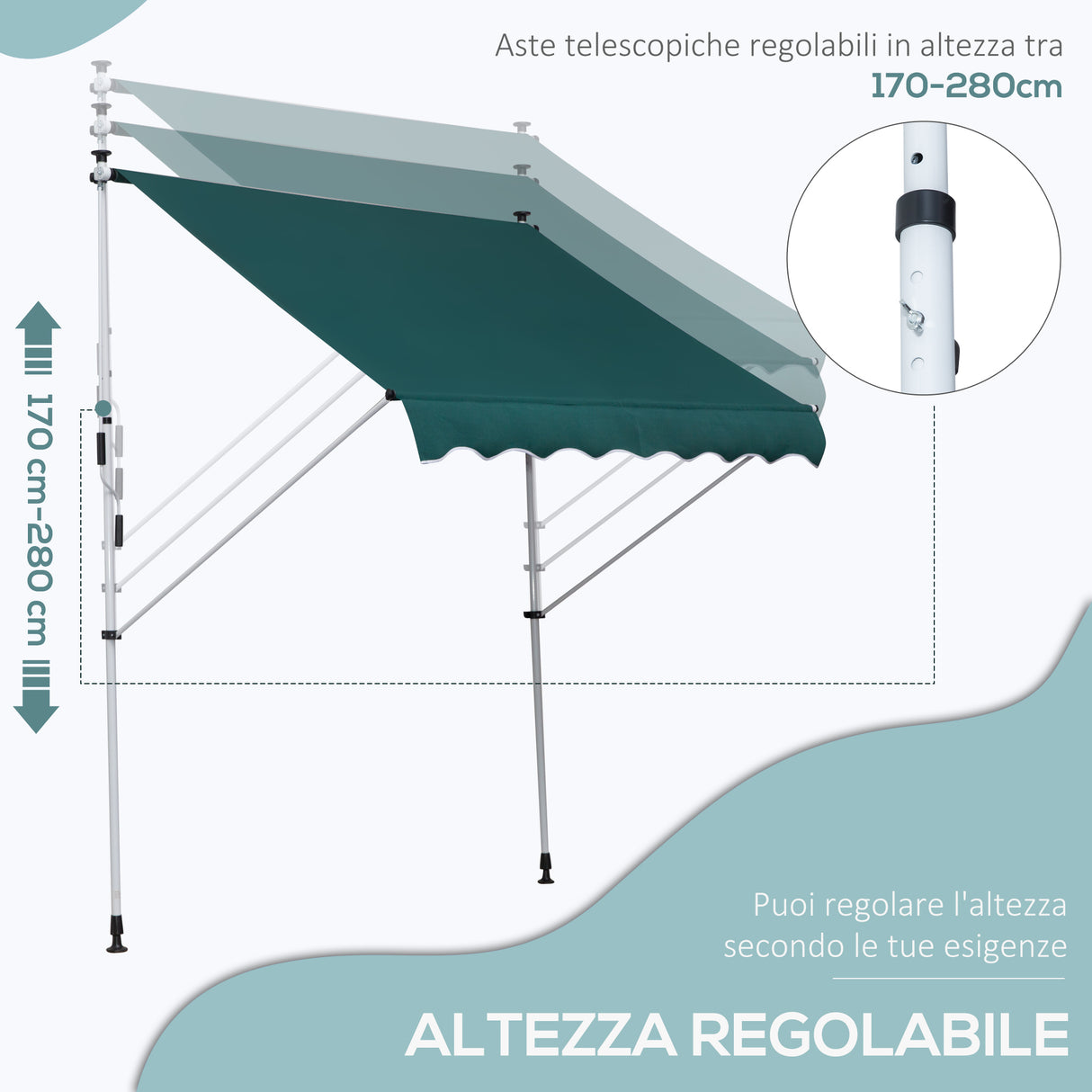 easycomfort easycomfort tenda da sole con manovella telaio telescopico e angolo regolabile verde 200x150cm