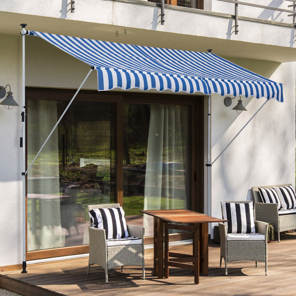 easycomfort easycomfort tenda da sole a bracci 3x1 5m con manovella e struttura telescopica bianco e blu