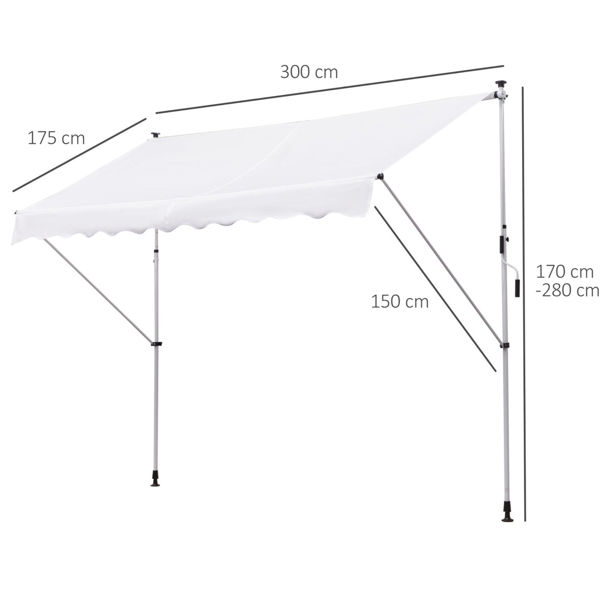 easycomfort easycomfort tenda da sole a muro con pali di supporto bianca 300x150cm