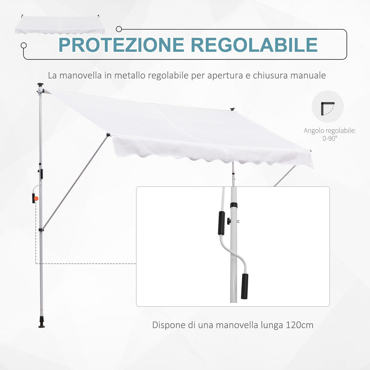 easycomfort easycomfort tenda da sole a muro con pali di supporto bianca 300x150cm
