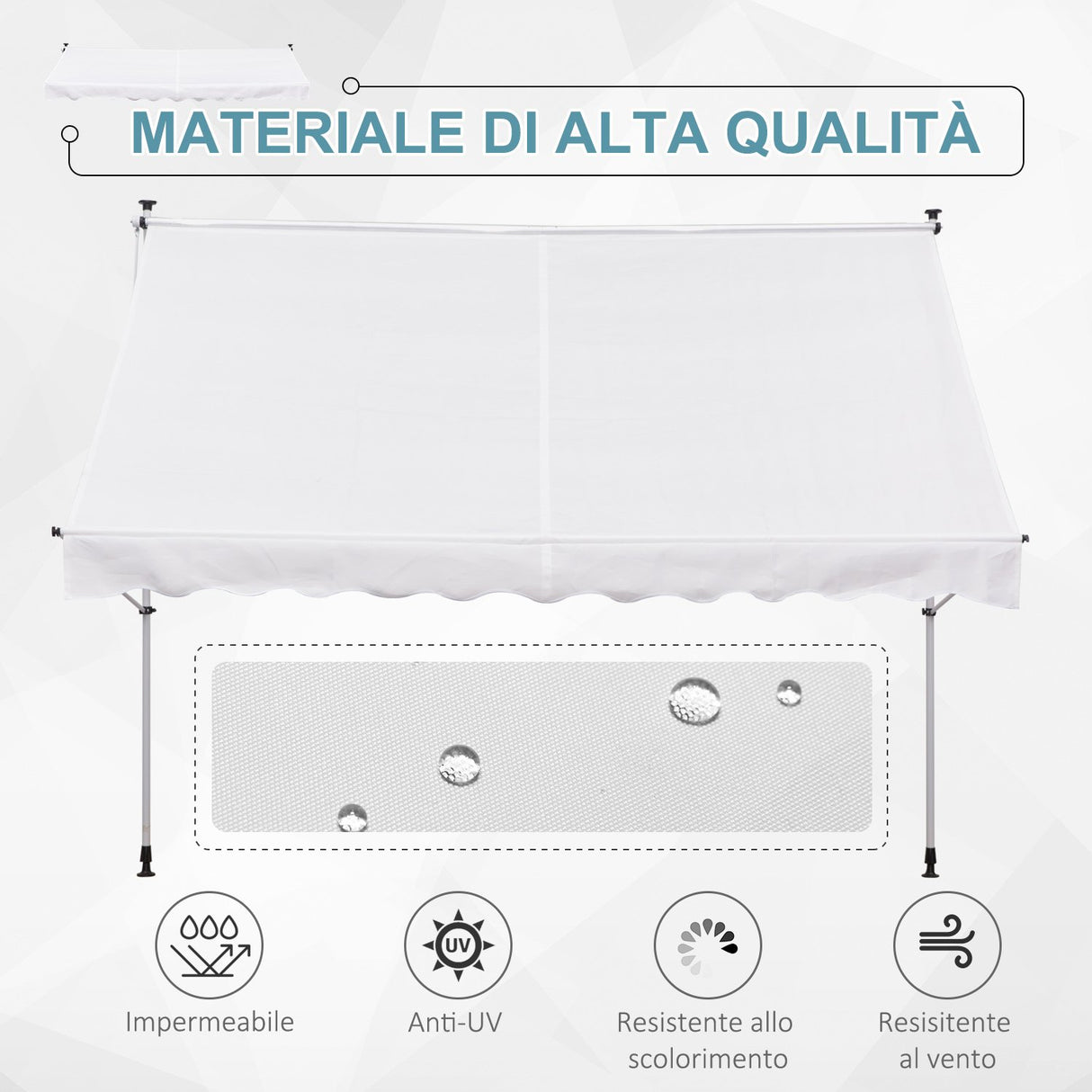 easycomfort easycomfort tenda da sole a muro con pali di supporto bianca 300x150cm