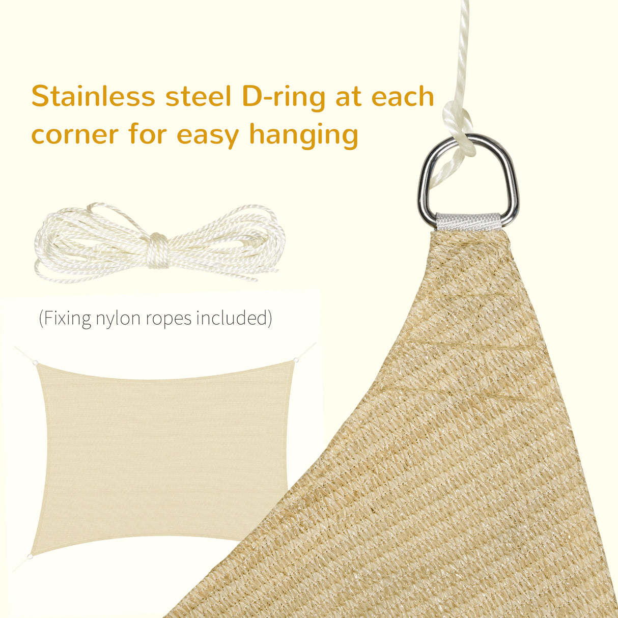 easycomfort vela ombreggiante rettangolare 4x3 m beige in hdpe con accessori e borsa da viaggio inclusi