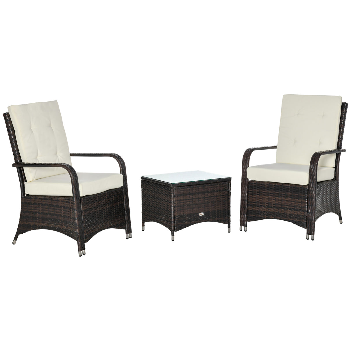 easycomfort set mobili da giardino in rattan pe con tavolino e 2 sedie con cuscini sfoderabili marrone e crema 33009