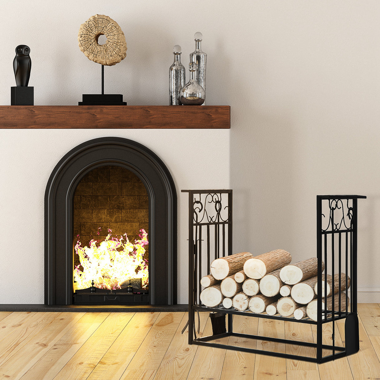 easycomfort easycomfort portalegna in acciaio nero per interni ed esterni con 4 attrezzi inclusi