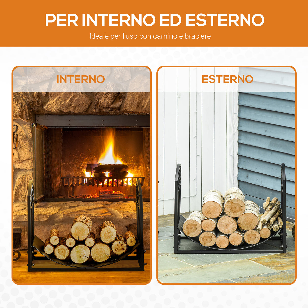 easycomfort portalegna da interno ed esterno in metallo con ripiano curvo fino 60kg di legna nero