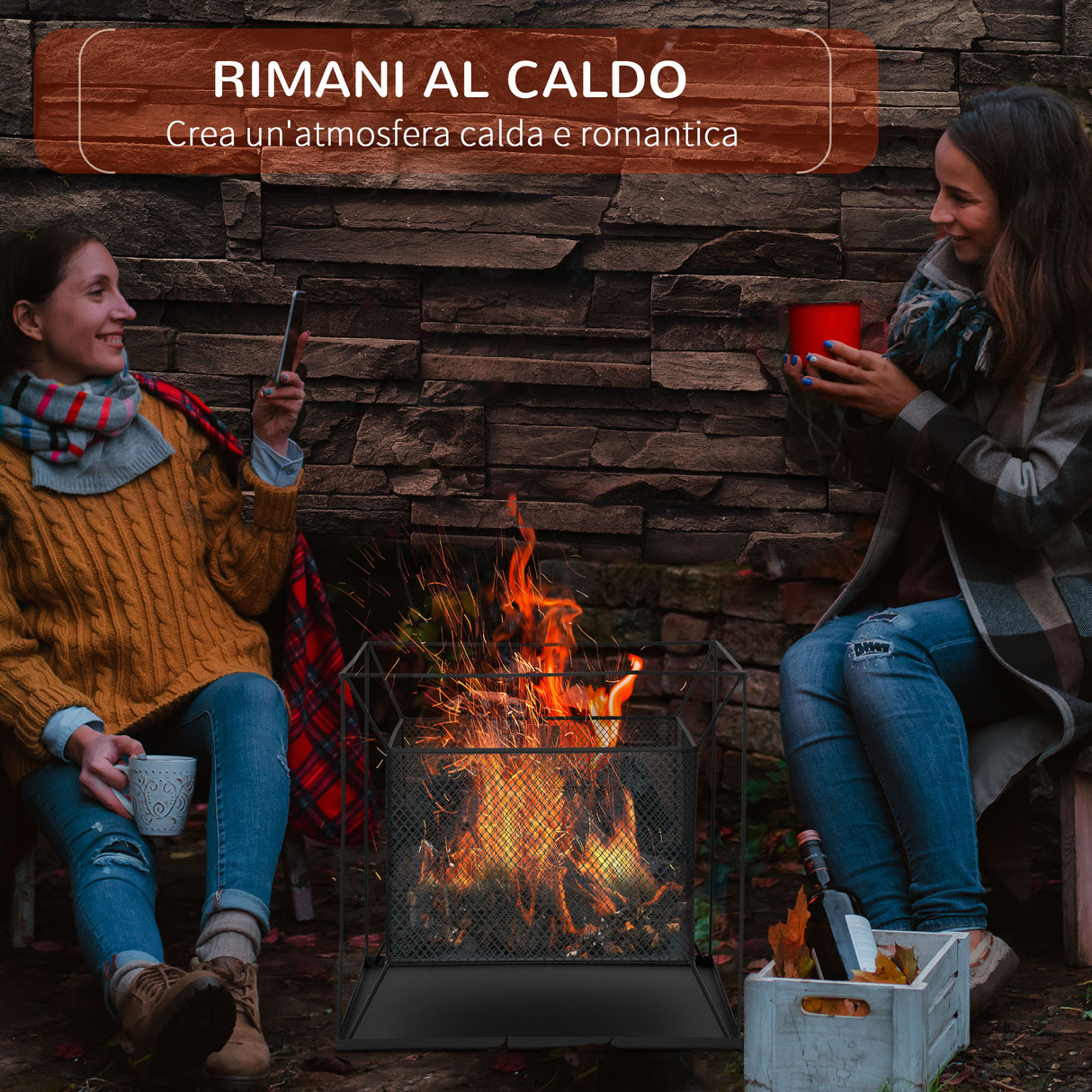 easycomfort braciere da giardino a legna portatile con attizzatoio 45x45x43cm nero