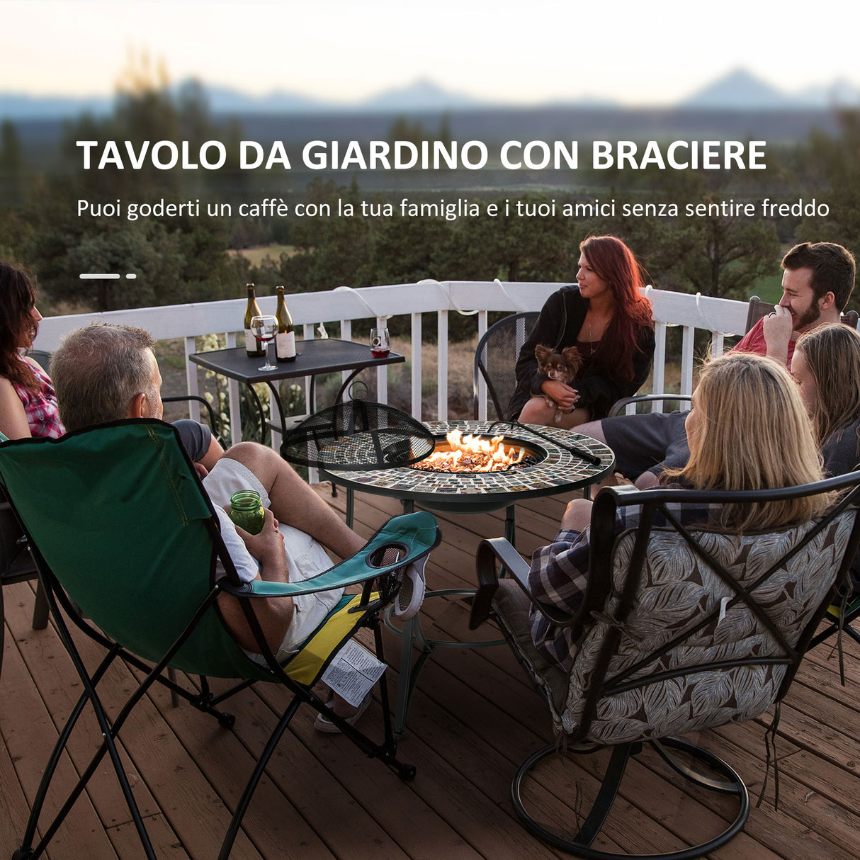 easycomfort braciere da esterno 3 in 1 con tavolino griglia per barbecue e attizzatoio metallo e ceramica 75x75x60cm