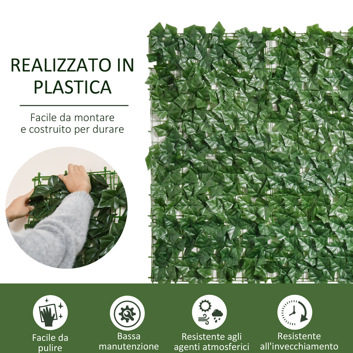 easycomfort rotolo di siepe artificiale per balcone e giardino in pe anti uv con foglie verde scuro 300x100cm