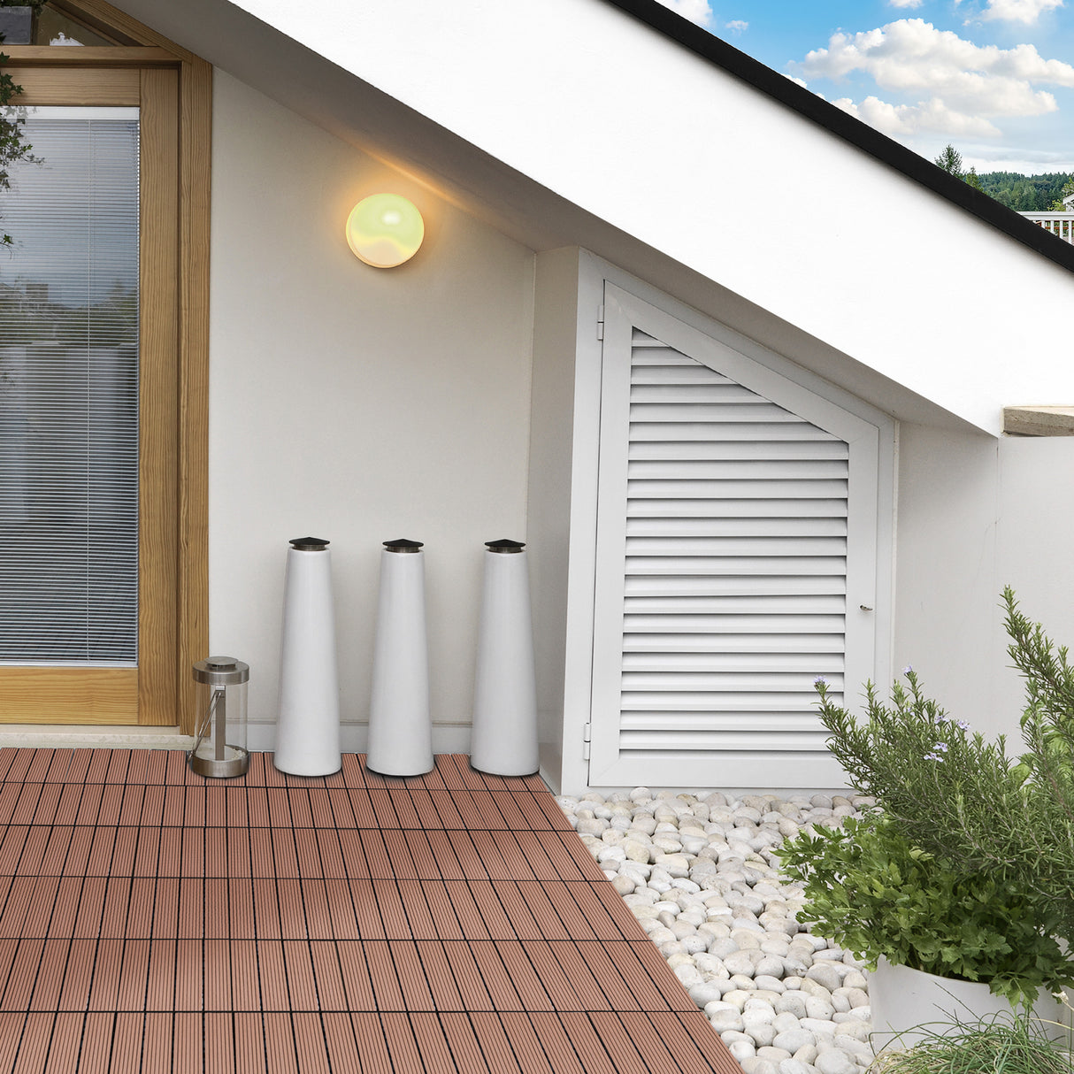 easycomfort easycomfort piastrelle da giardino incastrabili set da 11 mattonelle per esterno pavimentazione giardino marrone 30x30x2.2cm