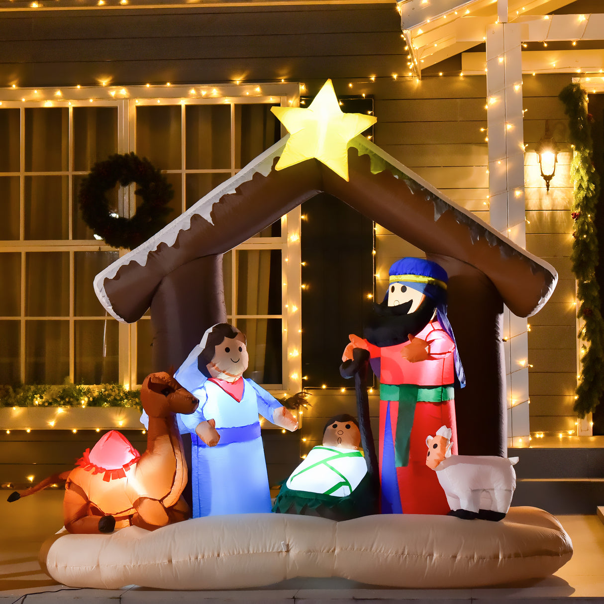 easycomfort easycomfort presepe di natale gonfiabile 183cm con 5 luci led e gonfiatore integrati decorazione natalizia da esterno