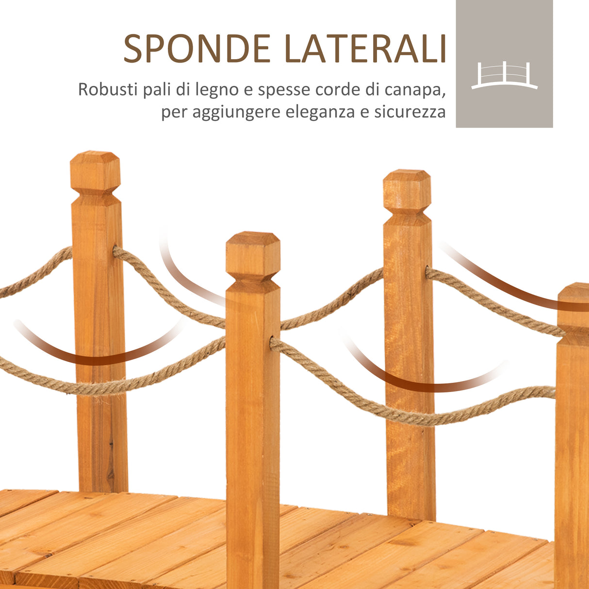 easycomfort ponticello di legno da esterni con sponde in canapa struttura in legno d abete 150x58x58.5cm arancione