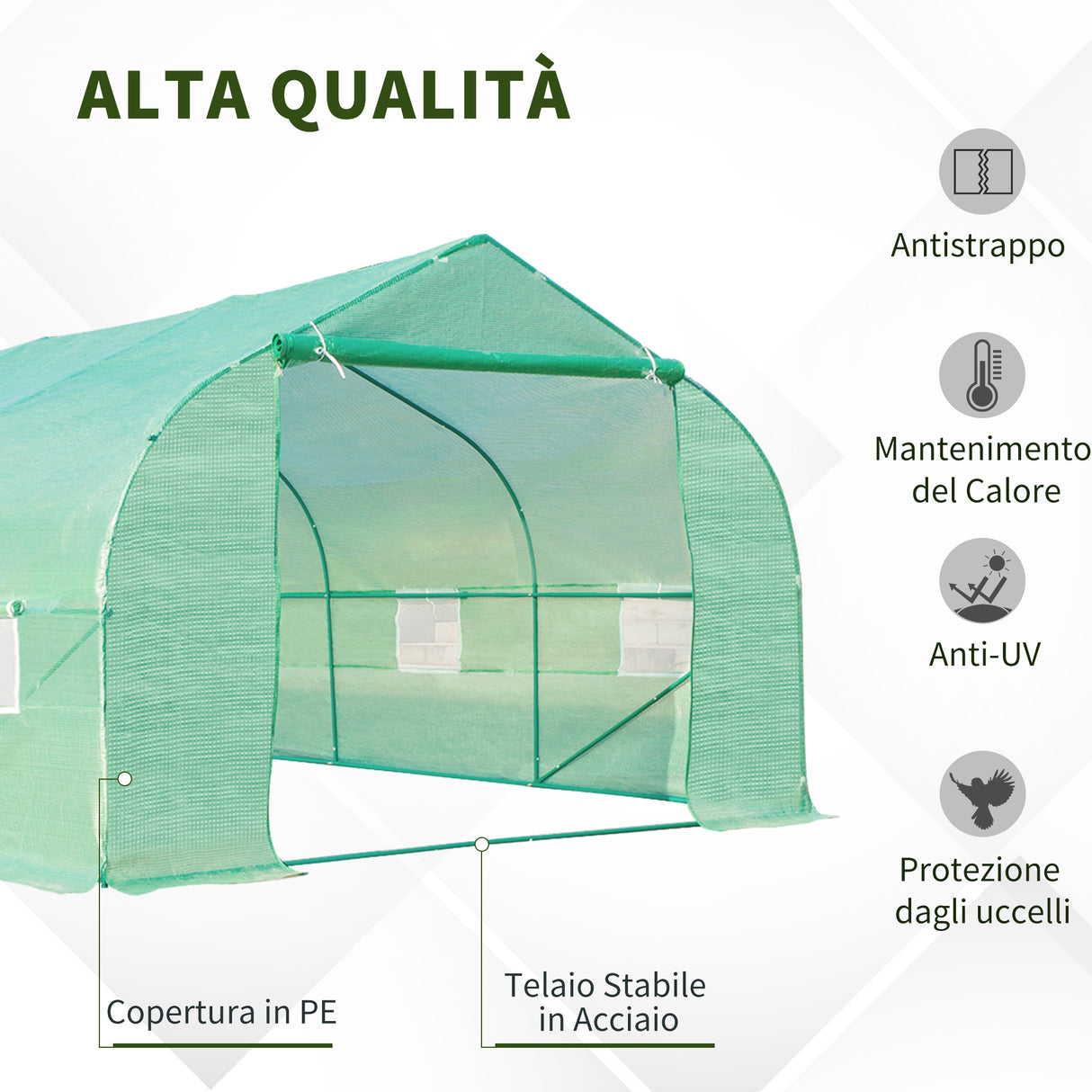 easycomfort easycomfort serra da giardino a tunnel con 8 finestre e porta avvolgibile 6x3x2m