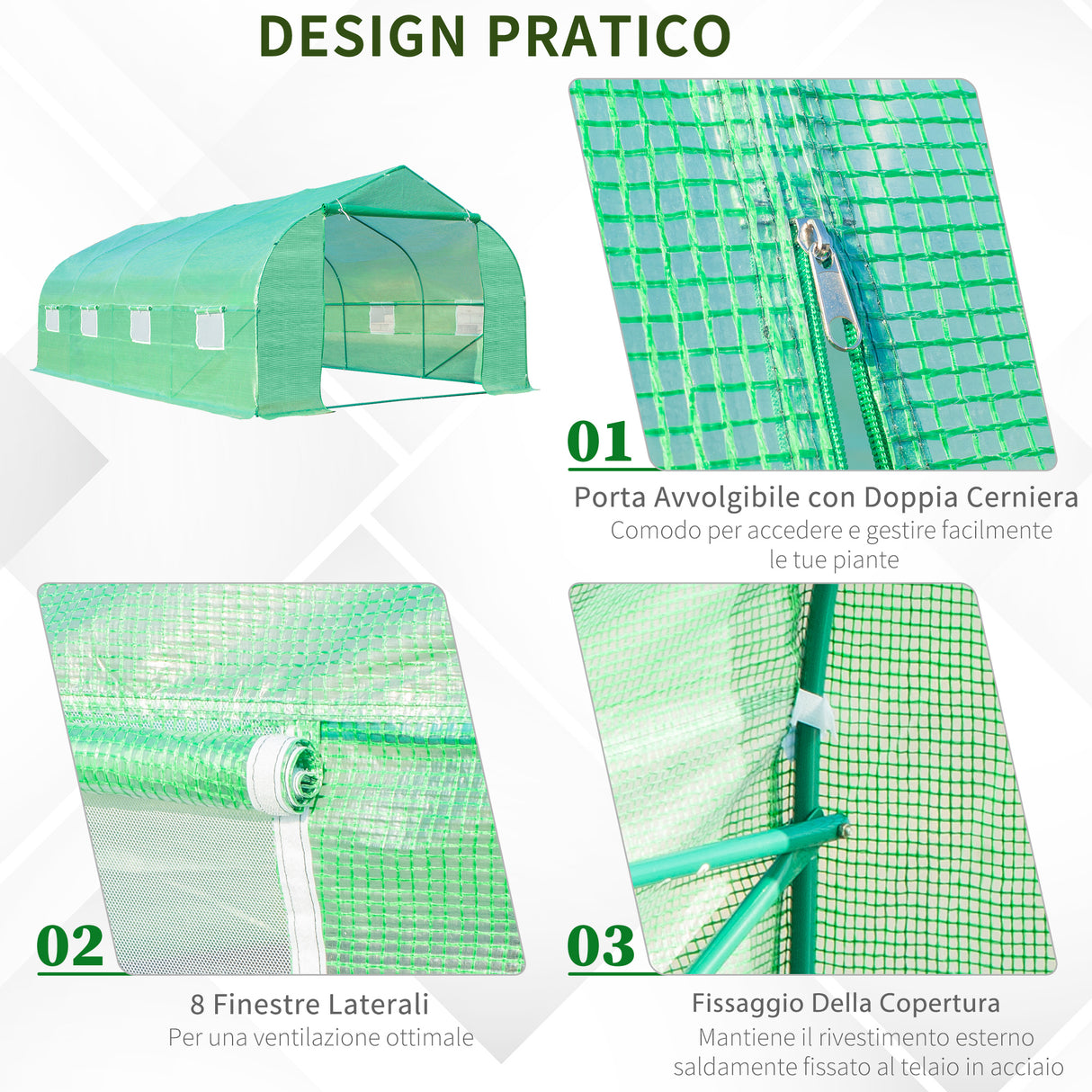 easycomfort easycomfort serra da giardino a tunnel con 8 finestre e porta avvolgibile 6x3x2m