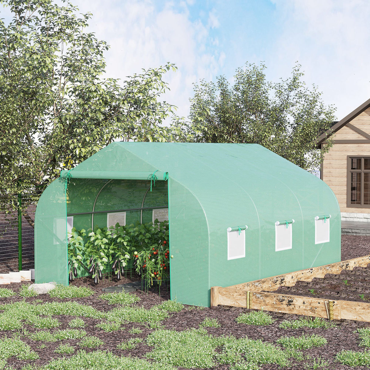 easycomfort easycomfort serra da giardino 3.5 x 3 x 2m serra con tetto a spiovente in pe per piante verde
