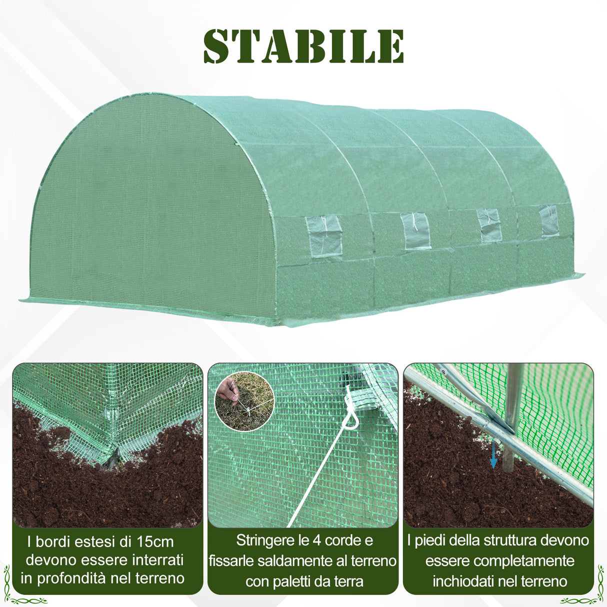 easycomfort easycomfort serra per piante a tunnel da esterno in acciaio e pe con 8 finestre 5 95 x 3 x 2m verde ean 8054144132549