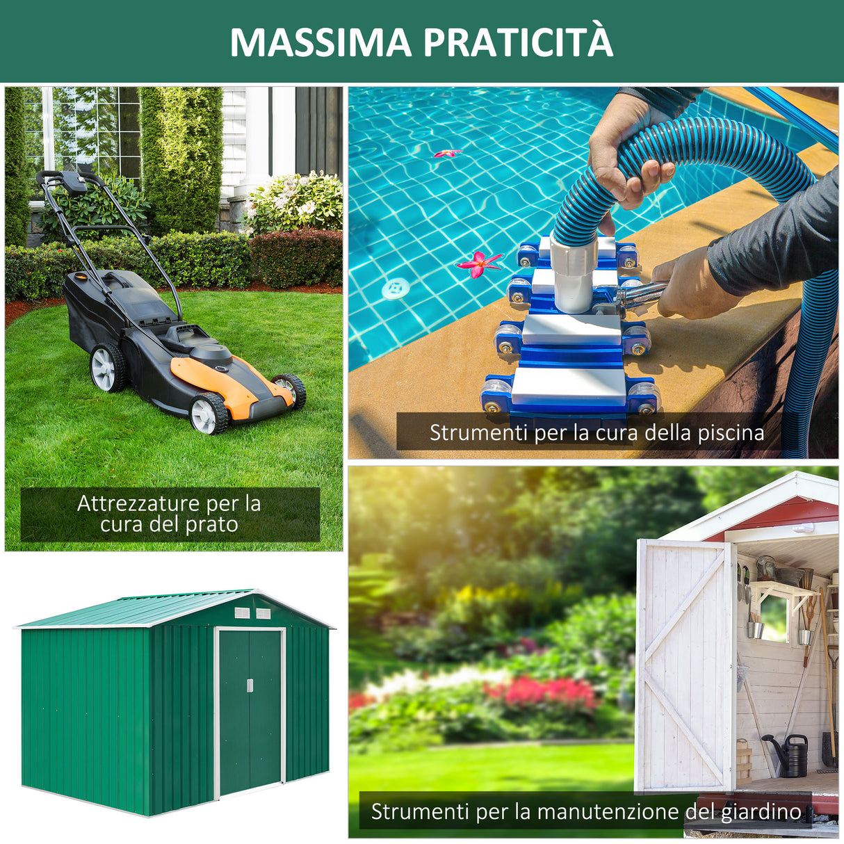 easycomfort casetta porta attrezzi capanno da giardino in acciaio zincato verde 277 x 191 x 192 cm