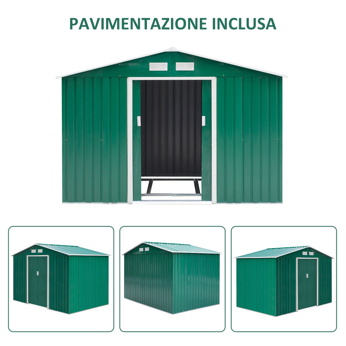 easycomfort casetta porta attrezzi capanno da giardino in acciaio zincato verde 277 x 191 x 192 cm