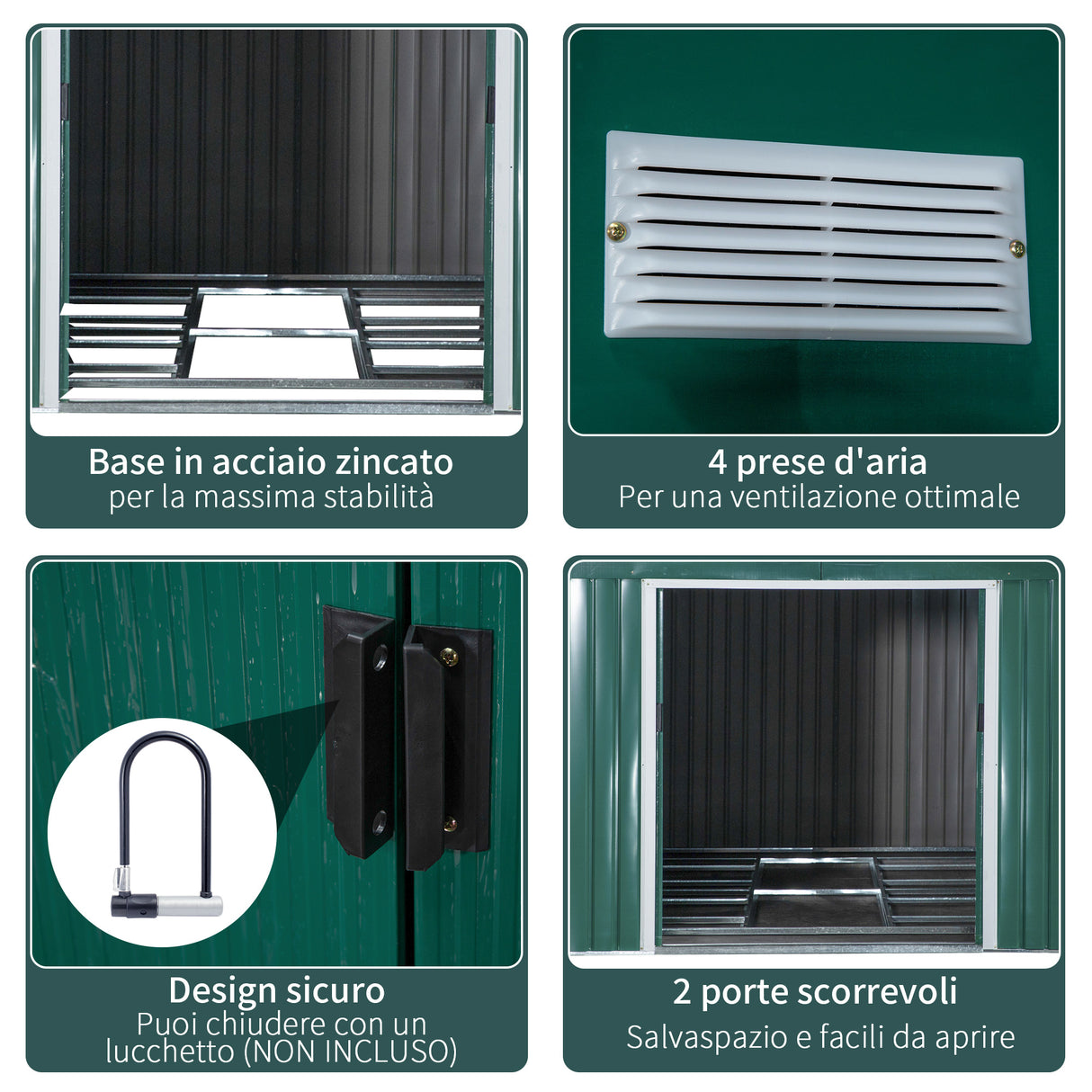 easycomfort casetta da giardino con 2 porte scorrevoli e 4 prese d aria in acciaio e pp 340x386x200cm verde