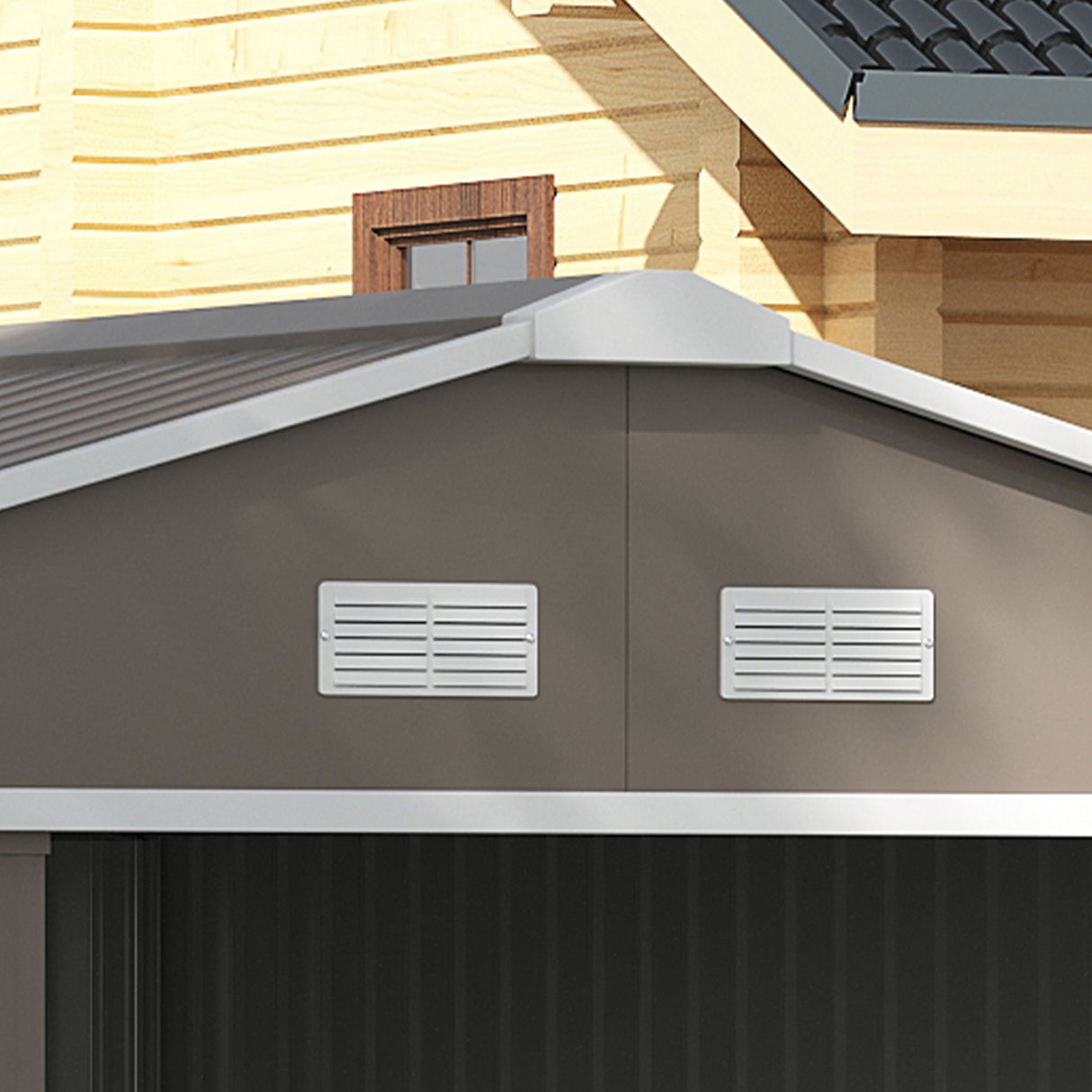 easycomfort easycomfort casetta da giardino con porte scorrevoli e tetto inclinato in acciaio e pp 340x386x200 cm grigio