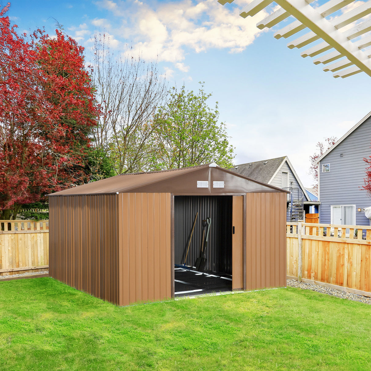 easycomfort casetta da giardino con 2 porte scorrevoli e 4 prese d aria in acciaio e pp 340x386x200cm giallo