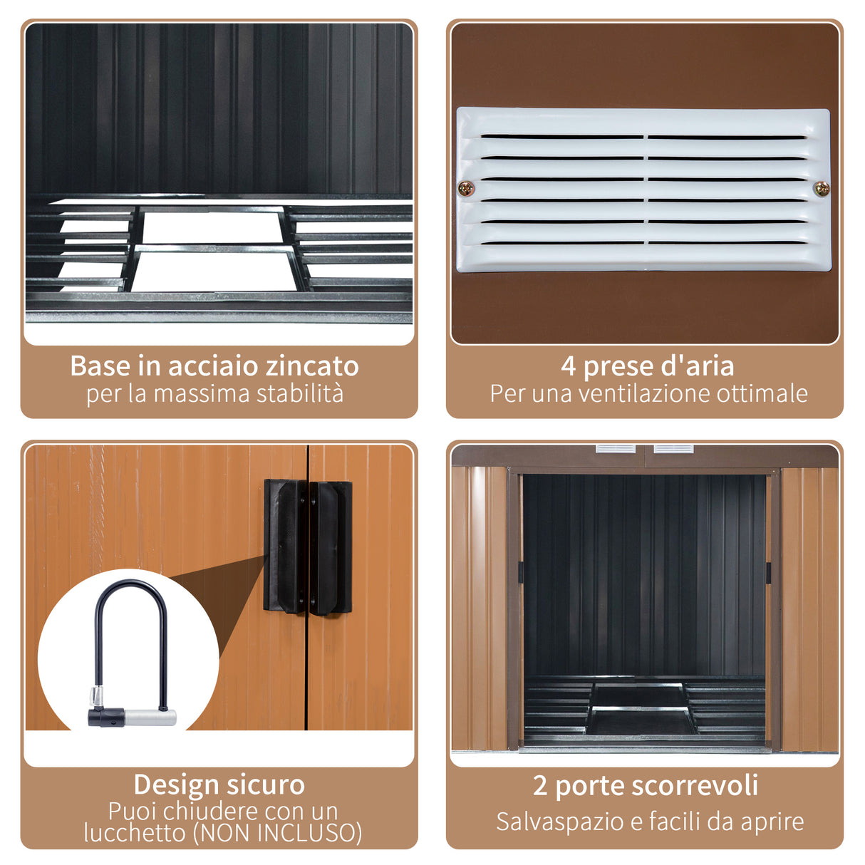 easycomfort casetta da giardino con 2 porte scorrevoli e 4 prese d aria in acciaio e pp 340x386x200cm giallo