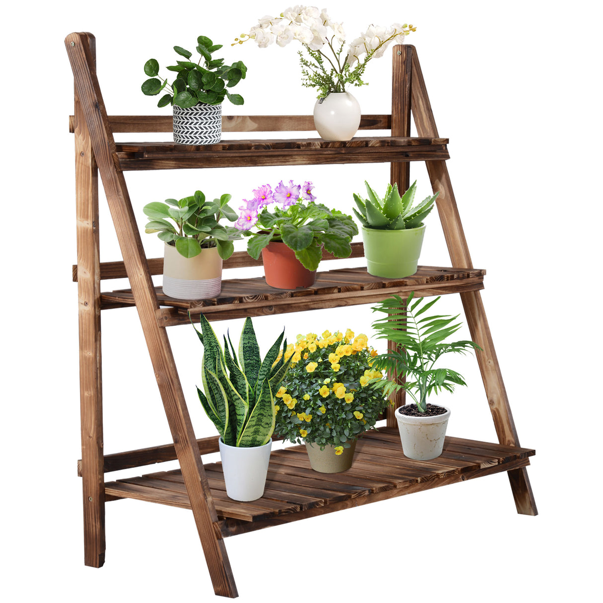 easycomfort easycomfort scaletta fioriera portavasi da giardino a 3 ripiani in legno di abete 100x37x93cm
